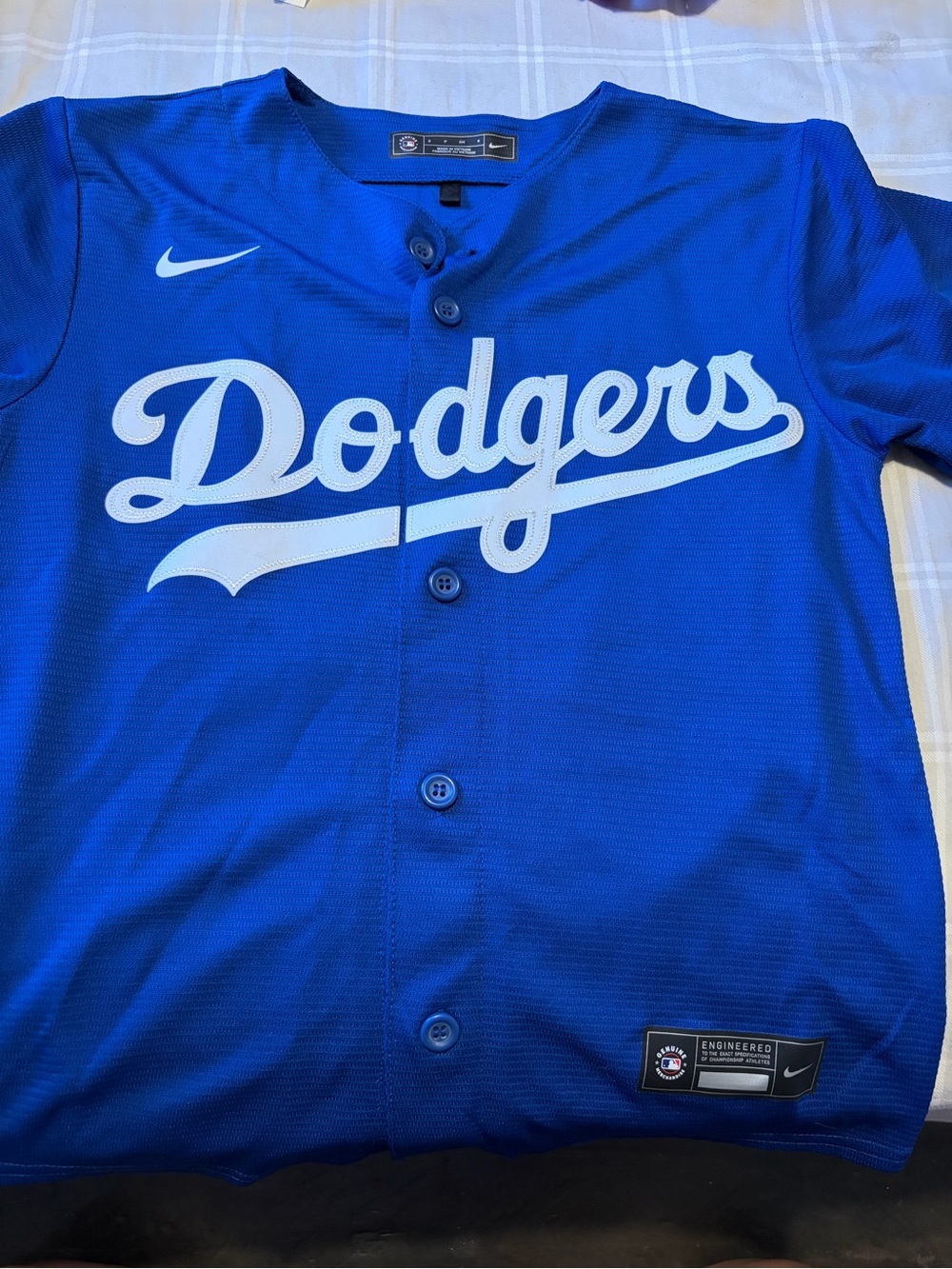 Nike Kids Dodgers Button-Down Shirt - Blue & White